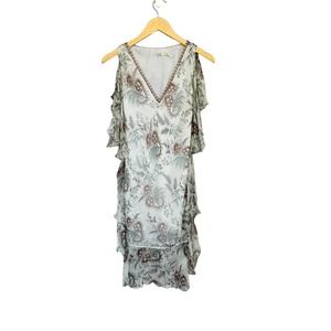 Leon Max Limited Edition Chiffon Pure Silk Floral Ruffle Dress Size XS